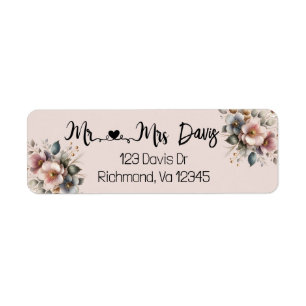 Elegant pink, blue, and cream floral return address label