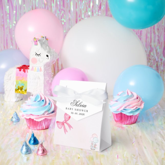 Elegant Pink & Blue Baby Shower Favor Box with Bow (Party)