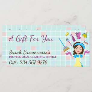 Elegant Pink Blue Cleaning Service Maid Janitorial