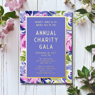 Elegant Pink Blue Floral Annual Gala Gold Foil