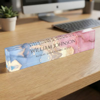 Elegant Pink Blue Gold Alcohol Ink Custom Office