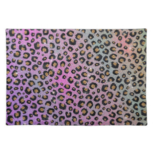 Elegant Pink Blue Gold Glitter Black Leopard Print Placemat