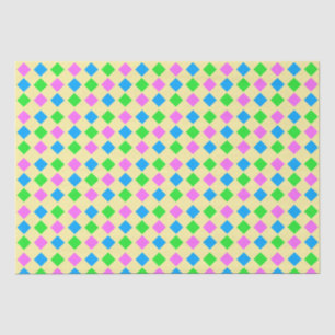 Elegant Pink Blue Green Diamonds Pattern on Yellow Tissue Paper