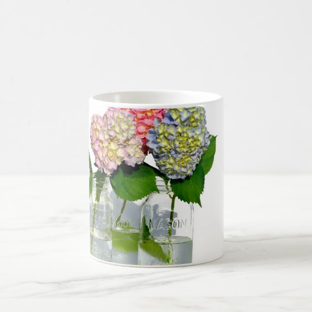 Elegant pink blue green floral hydrangea  coffee mug (Center)