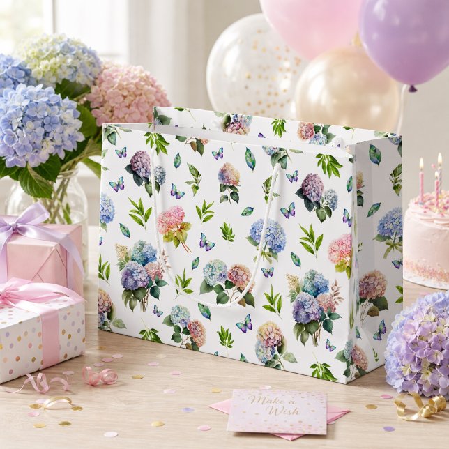 Elegant Pink Blue Hydrangea Garden Large Gift Bag (Creator Uploaded)