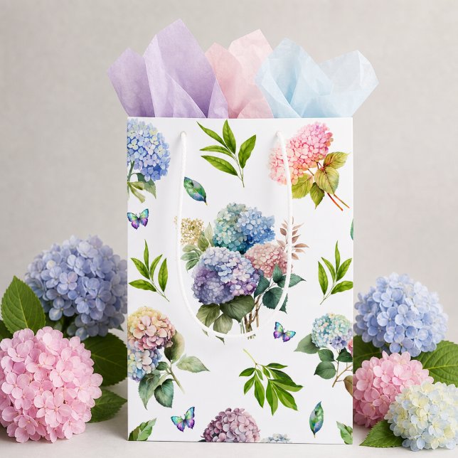 Elegant Pink Blue Hydrangea Garden Medium Gift Bag (Creator Uploaded)