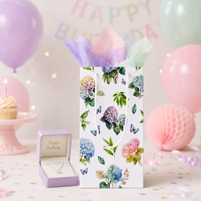 Elegant Pink Blue Hydrangea Garden Small Gift Bag (Creator Uploaded)