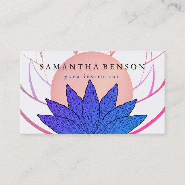 Elegant Pink & Blue Lotus Flower Logo Yoga Business Card (Front)