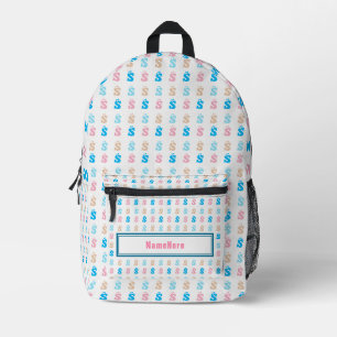 Elegant Pink Blue Monogram Pattern Name Customised Printed Backpack