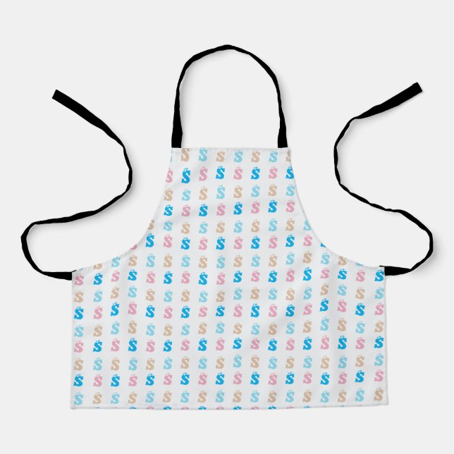 Elegant Pink Blue Monogrammed Fun Letter Pattern Apron (Front)