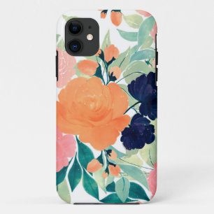 Elegant Pink Blue & Orange Floral Watercolor paint iPhone 11 Case
