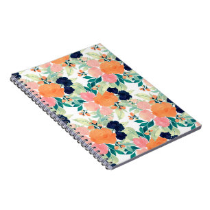 Elegant Pink Blue & Orange Floral Watercolor paint Notebook