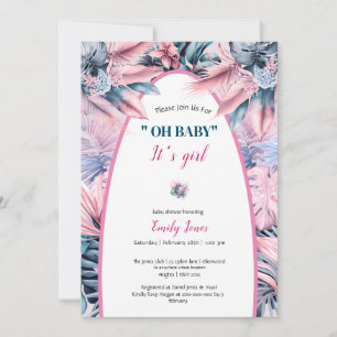 Elegant pink blue pastel oh baby shower  invitation