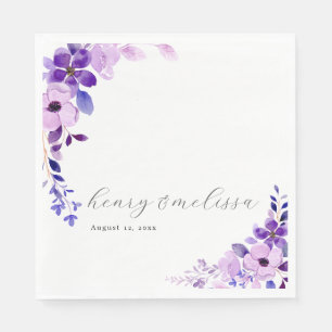 Elegant Pink Blue Purple Flowers Wedding Napkins