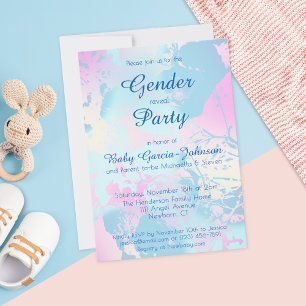 Elegant Pink Blue Watercolor Gender Reveal Party Invitation