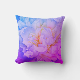 Elegant pink blue watercolor peony floral painting cushion