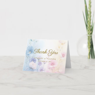 Elegant Pink Blue Watercolor Soft Floral Fine Art Thank You Card