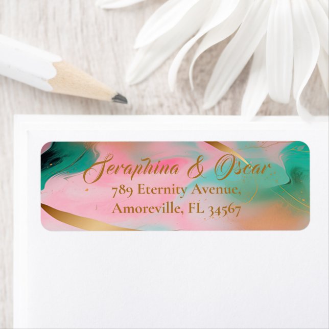 Elegant Pink & Blue Wedding Return Address Label (Insitu)