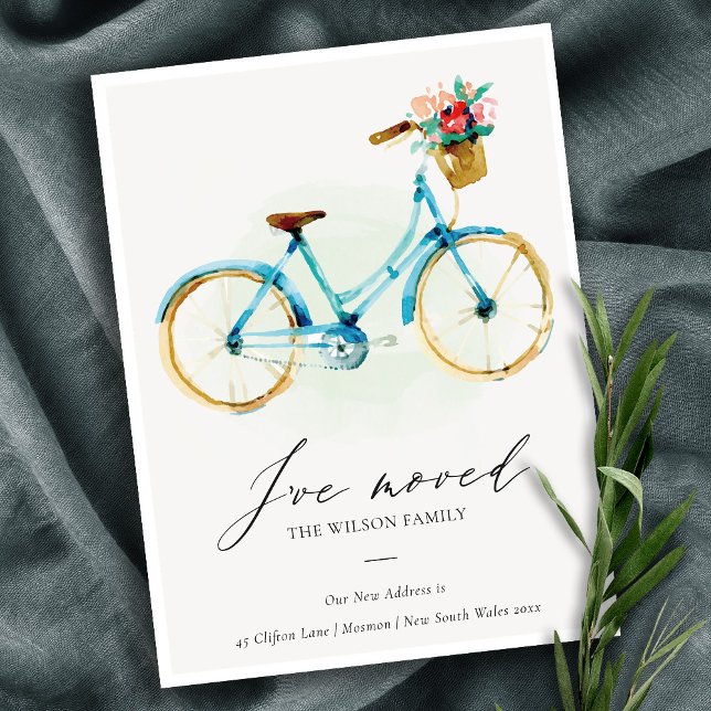 Elegant Pink Blue Yellow Floral Cycle I have Moved Postcard (Creator Uploaded)