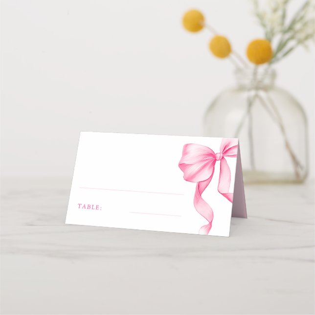 Elegant Pink Blush Bow Bridal Shower Table Place Card (Front)