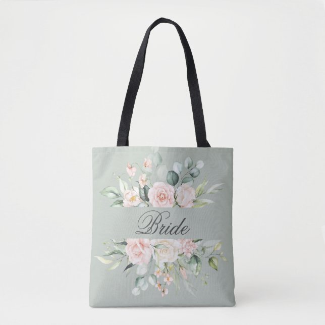 Elegant Pink Blush Bride Watercolor Script  Tote Bag (Front)
