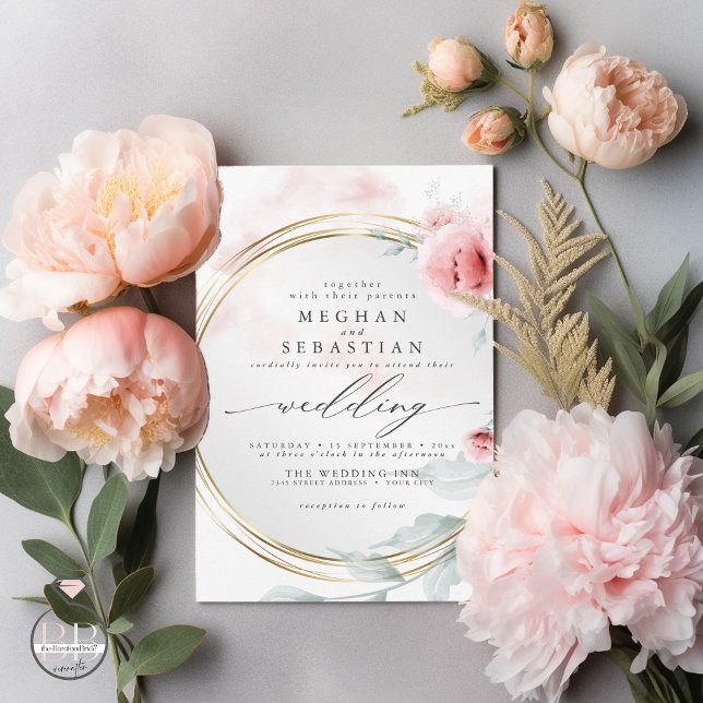 Elegant Pink Blush Coral Peony Wedding Invitation (Creator Uploaded)
