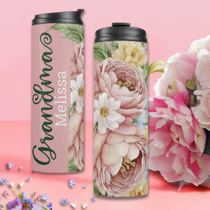 Elegant Pink Blush Flora Grandma  Thermal Tumbler