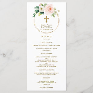 Elegant Pink Blush Floral 1st Birthday & Baptism Menu