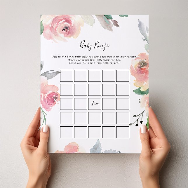 Elegant Pink Blush Floral Baby Bingo Shower Game (Creator Uploaded)
