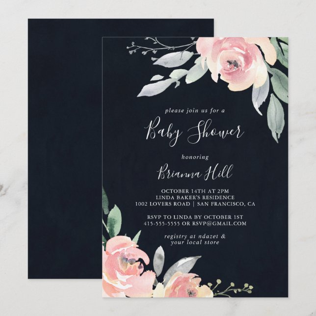 Elegant Pink Blush Floral Baby Shower Invitation (Front/Back)