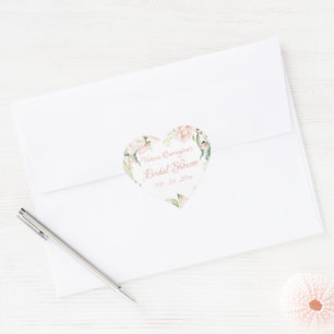 Elegant Pink Blush Floral Bridal Shower  Heart Sticker