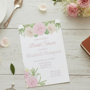 Elegant Pink Blush Floral Bridal Shower Invitation