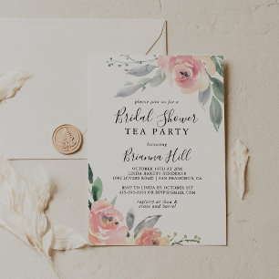 Elegant Pink Blush Floral Bridal Shower Tea Party Invitation
