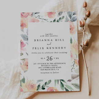 Elegant Pink Blush Floral Geometric Casual Wedding Invitation