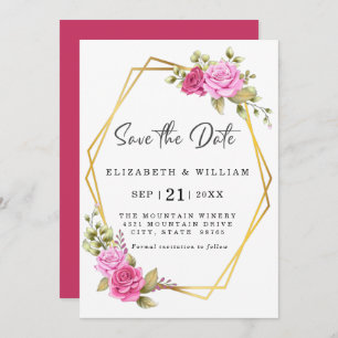 Elegant Pink Blush Floral Gold Geometric Save The Date