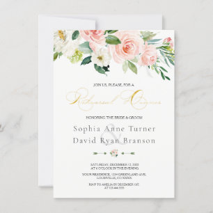 Elegant Pink Blush Floral Gold Rehearsal Dinner Invitation