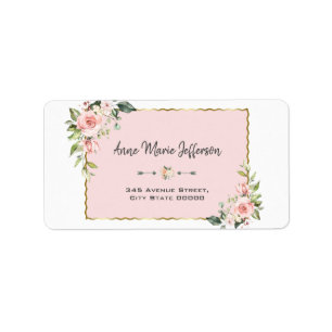 Elegant Pink Blush Floral Gold Wedding Label
