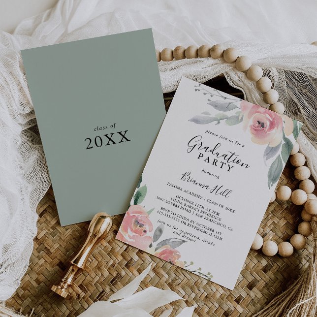 Elegant Pink Blush Floral Graduation Party Invitation (Creator Uploaded)