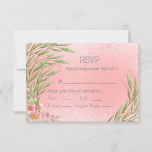 Elegant Pink Blush Floral Greenery Watercolor RSVP