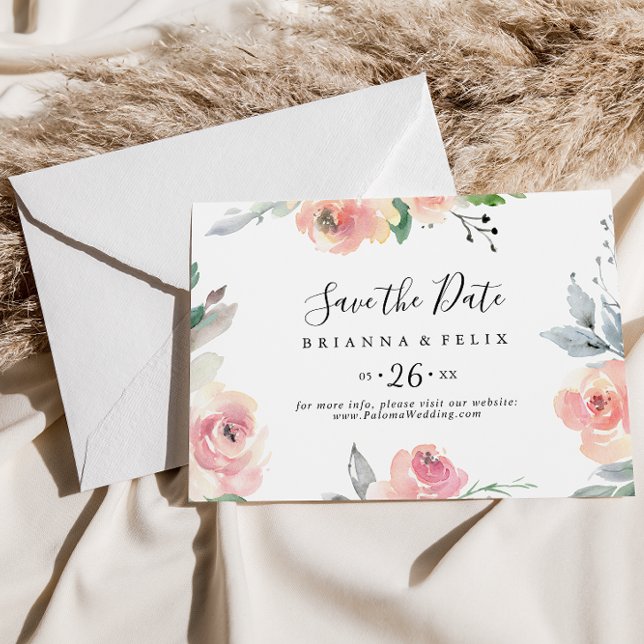 Elegant Pink Blush Floral Horizontal Wedding Save The Date (Creator Uploaded)