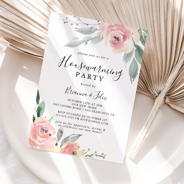 Elegant Pink Blush Floral Housewarming Party Invitation (Creator Uploaded)