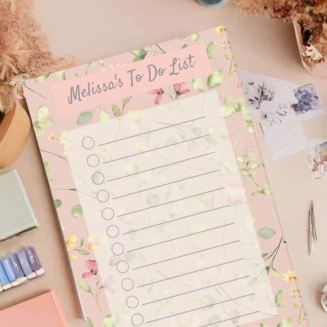 Elegant Pink Blush Floral Pattern Personalised Post-it Notes (Creator Uploaded)