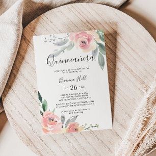 Elegant Pink Blush Floral Quinceañera Invitation
