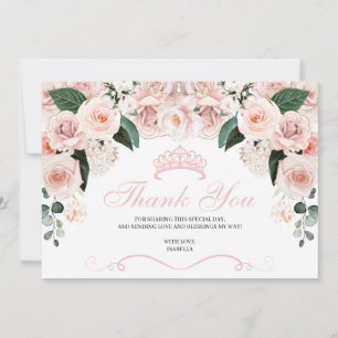 Elegant Pink Blush Floral Quinceanera Thank You Card