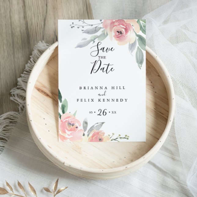 Elegant Pink Blush Floral Save the Date Postcard (Creator Uploaded)