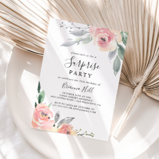 Elegant Pink Blush Floral Surprise Party Invitation
