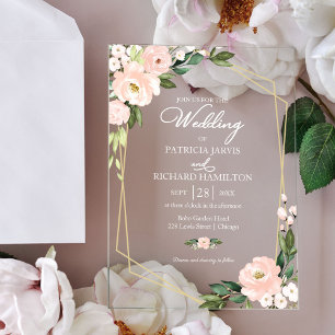 Elegant Pink Blush Floral Wedding Acrylic Invitations