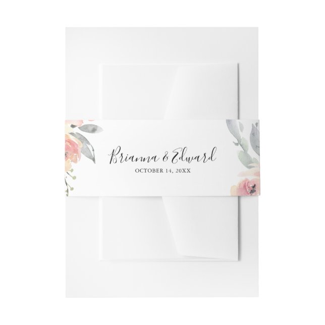 Elegant Pink Blush Floral Wedding Invitation Belly Band (Front Example)