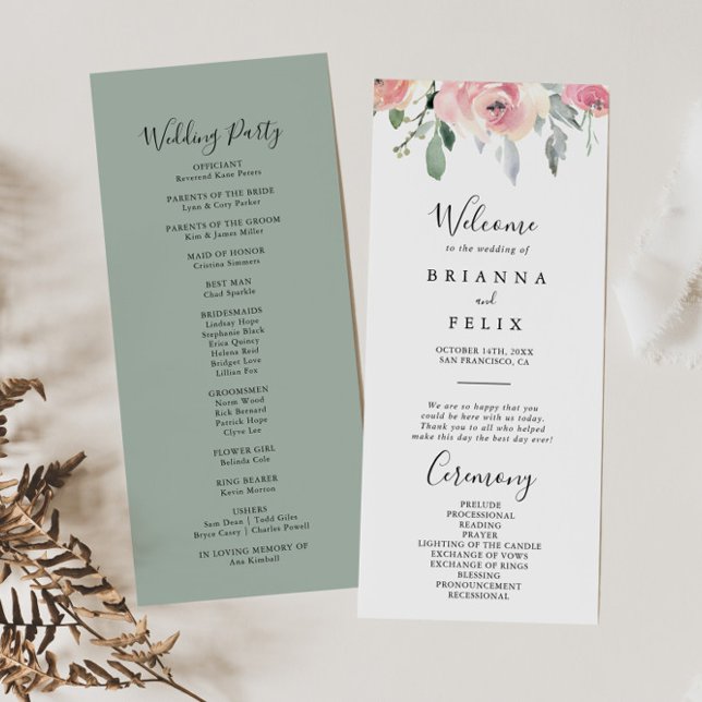 Elegant Pink Blush Floral Wedding Program (Creator Uploaded)