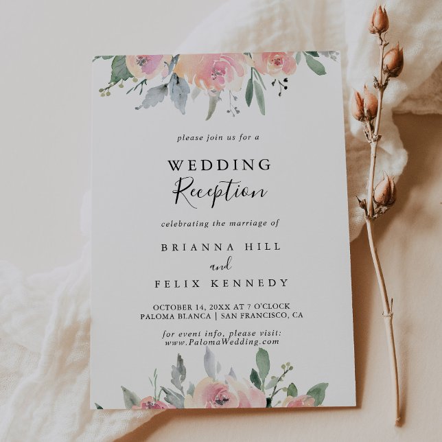 Elegant Pink Blush Floral Wedding Reception Invitation (Creator Uploaded)